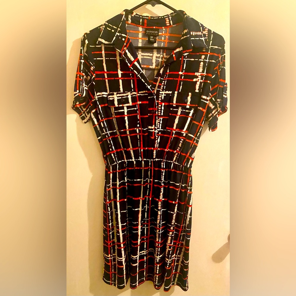 Size 10P Dark Blue Stripe Mini ENFOCUS Petite Dress